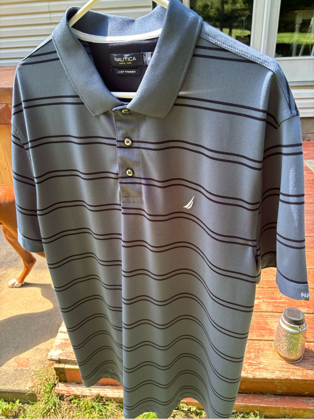 Nautica Men's Slate Blue Gray Polo with Black Stripes
